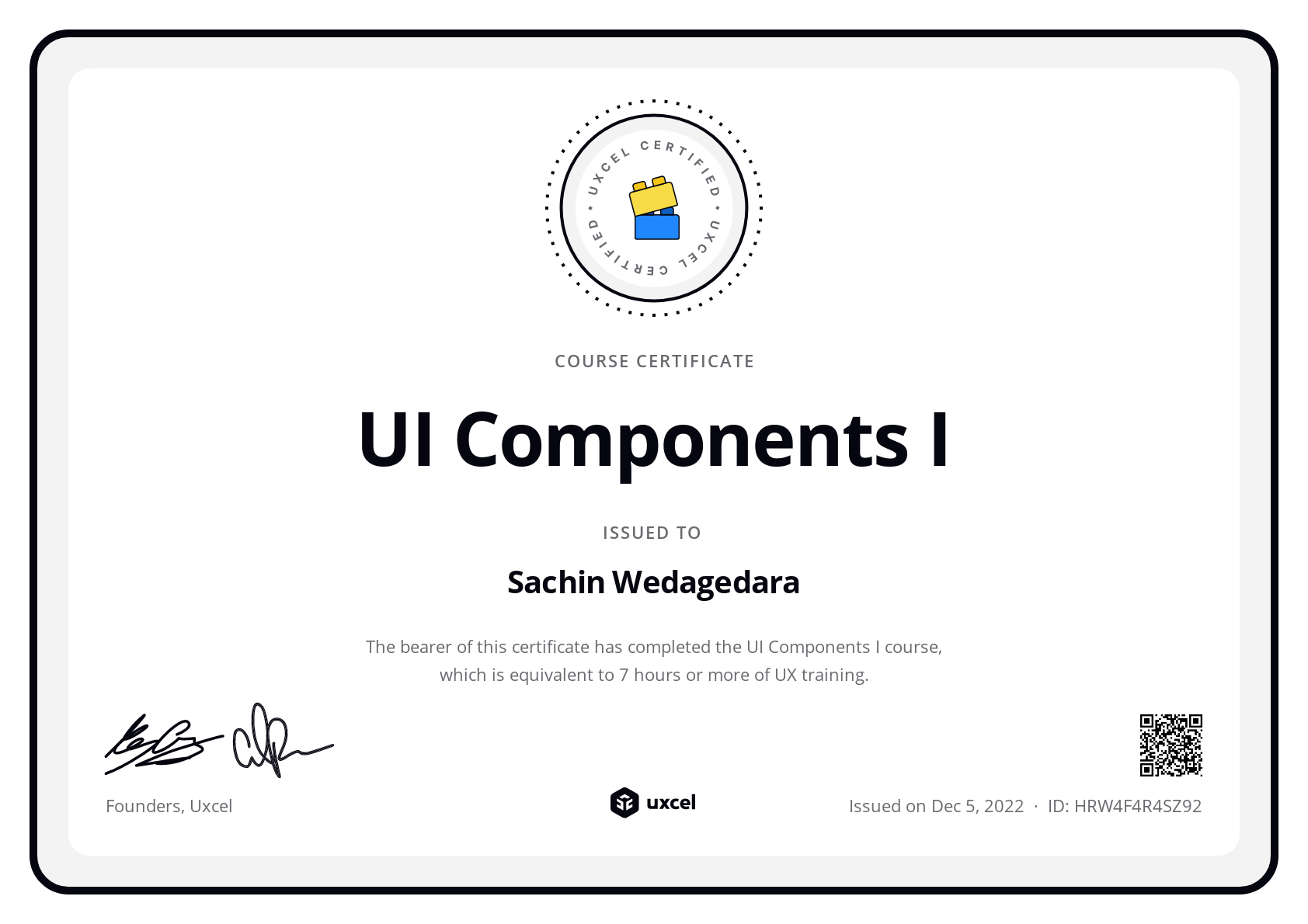 Sachin Wedagedara's certificate